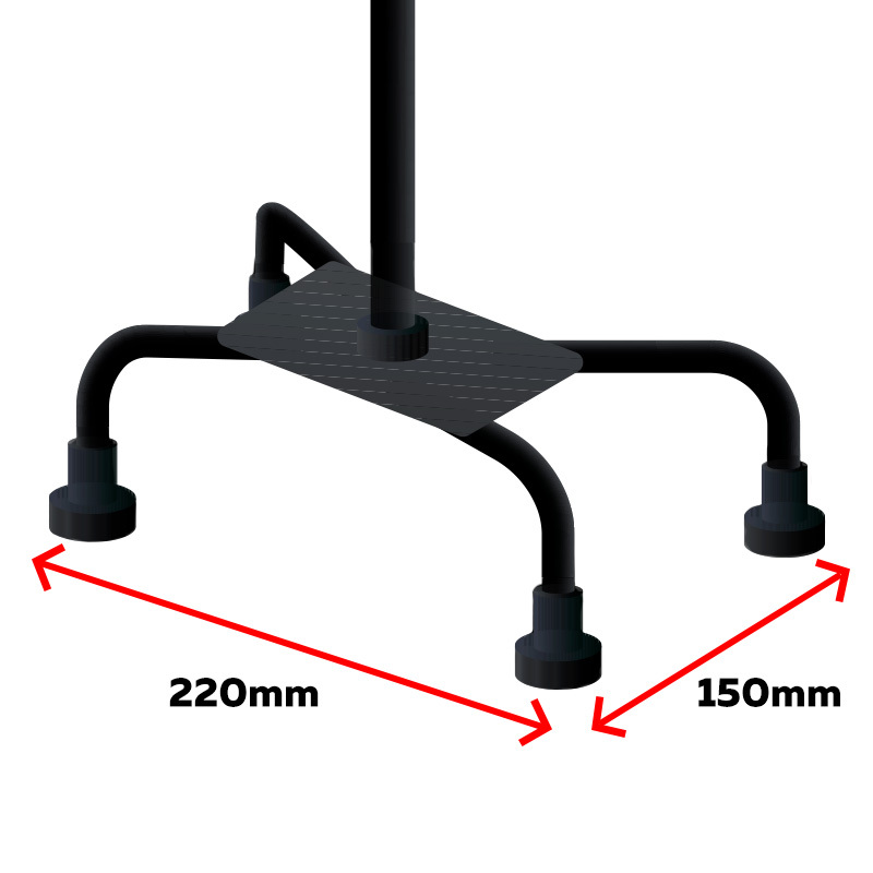 A quad base provides excellent stability for users with severe stability issues Quad Cane Base Dimensions
